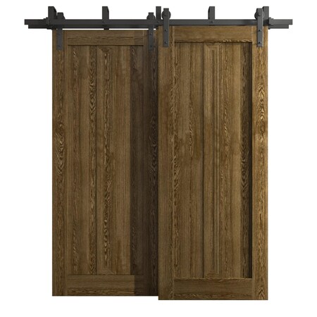Sartodoors Sliding Closet Barn Bypass Doors 64 x 84 inches, Ego 5006 Marble Oak, Modern 6.6ft Rails Hardware EGO5006BBB-DMR-6484