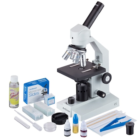 Amscope M500 Biological Student Cordless Monocular Compound Microscope 40X-2500X w/LED and Extensive Slide M500C-LED-SP14-CLS-50P100S