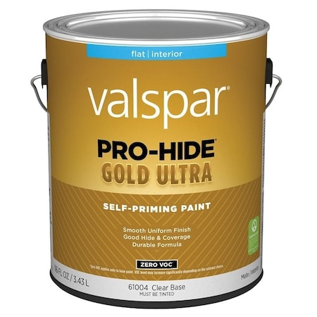 Valspar Pro-Hide Gold Ultra 6100 Latex Paint, Acrylic Base, Flat Sheen, Clear Base, 1 gal 028.0061004.007