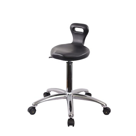 Blue Ridge Ergonomics Polyurethane ESD Serpent Stool Chrome-Medium Bench Height with ESD Casters in ESD Black Polyurethane ESD-PSPMBSL-CR-NF-EC