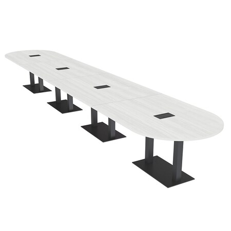 Skutchi Designs Racetrack Conference Table With Power Unit, 48 in W, 240 in L, White HAR-RAC-48X240-DOU.BK-WA7976-EBLK