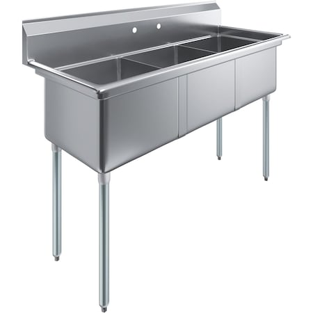 Amgood 59 in. x 23.5 in. Stainless steel Three Compartment Sink with 18 in. x 18 in. Bowls SINK S3C-181812-Z