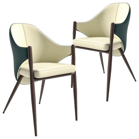 Leisuremod Sante Modern Leather Dining Arm Chair with Iron Legs in Cream/Green, 2PK SC53CRDG2