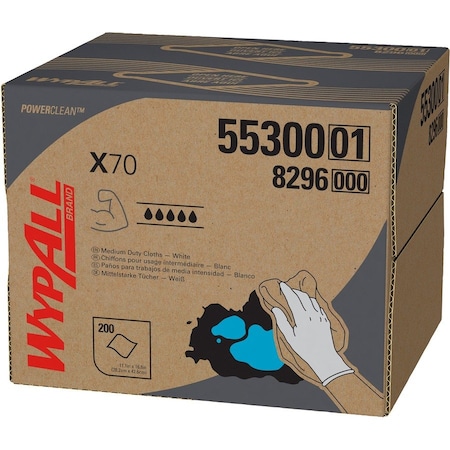 Wypall WypAll X70 Dry Wipe, 11 in x 16 3/4 in, White, Dispenser Box, 200 Sheets 55300