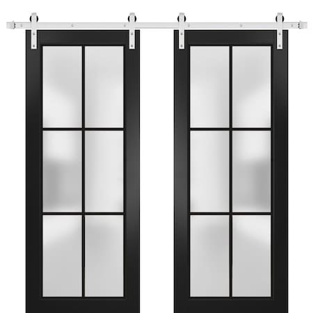 Sartodoors Sturdy Double Barn Door with Frosted Glass Planum 2122 Black 72x96 (2* 36x96) Solid Core PLANUM2122DB-S-BLK-72 x 96 (2* 36x96)