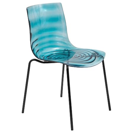 Leisuremod Astor Plastic Dining Chair with Black Steel Base Water Ripple Design in Transparent Blue ACBL-20TBU