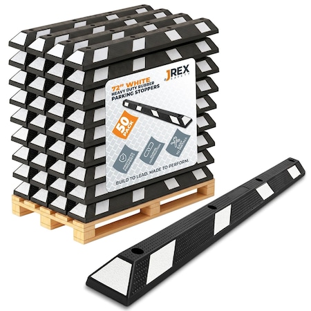 Jrex Safety 72 in Rubber Parking Block Curb Stop, White Reflective Strip, Full Pallet 50 PBSW-JR-6-FP50