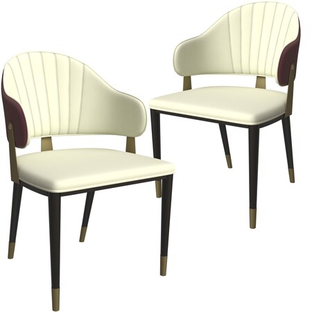 Leisuremod Aria Modern Dining Chair in Leather and Iron Legs with Curved Back in Red, 2PK AC45R2