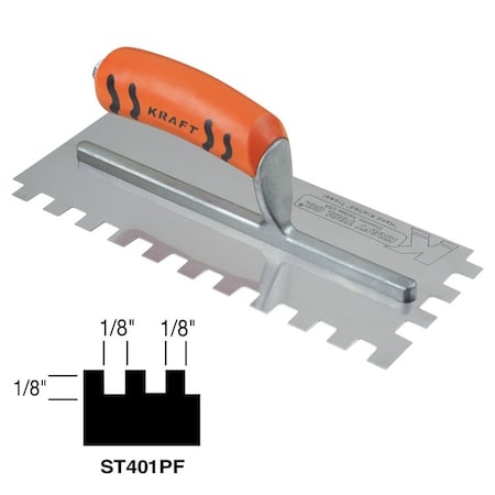 Kraft Tool Kraft Tools 1/8" x 1/8" x 1/8" Square-Notch Trowel with ProForm Handle ST401PF
