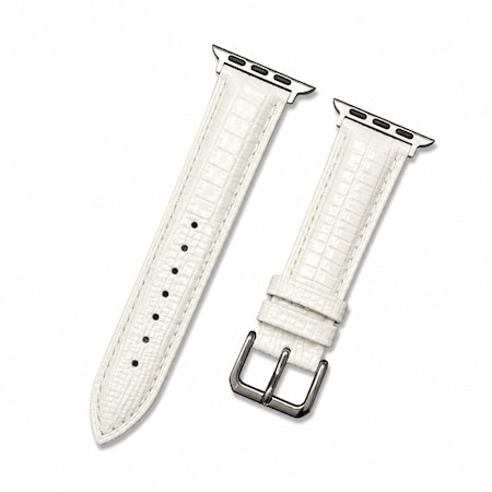 Elegani Leather Band Compatible with Apple Watch 42mm, White, White/Rose Gold/Yellow Gold Buckle LZQR2-WHT-42