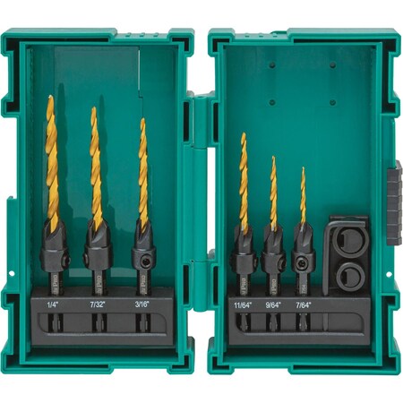 Grizzly Pro HSS TiN-Coated Quick-Release Hex Shank Wood Countersink Bit Set, 8 Pc. T33845