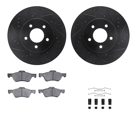 Dynamic Friction Co DFC Brake Rotor - Dimpled & Slotted - Black w/5000 Brake Pads & HW Kit 8512-54172