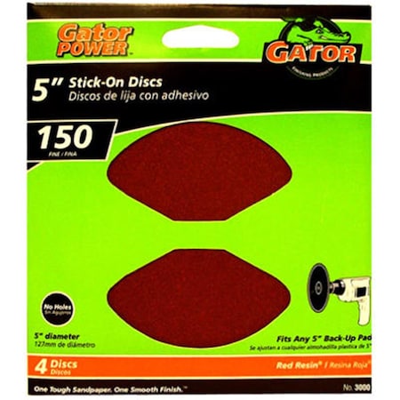 Gator Finishing 3000 5 in. 150 Grit Aluminum Oxide Sand Disc, 4PK 197286