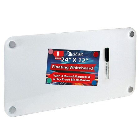 Azar Displays Floating Whiteboard with Silver Standoff Caps, Assorted Magnets and Marker Kit 900962-SLV-1PK