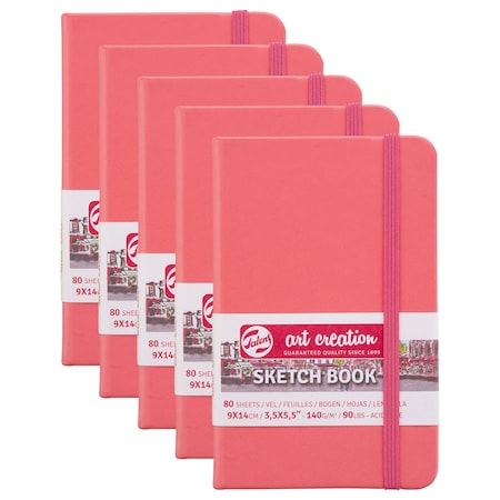 Talens Art Creation Sketchbook, 80 Sheets, 90lbs, Coral Red Cover, 3.5'' x 5.5'', 5PK 9314311M