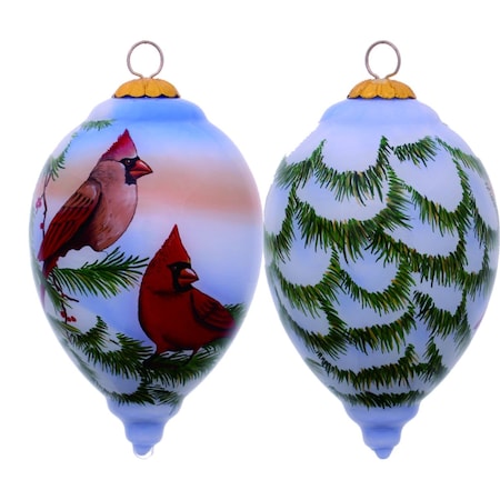 Homeroots Perched Winter Cardinal Hand Painted Mouth Blown Glass Ornament 477541