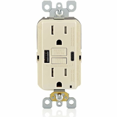 Leviton USBReceptacle, 15A, Almond, Thermoplastic GUAC1-T