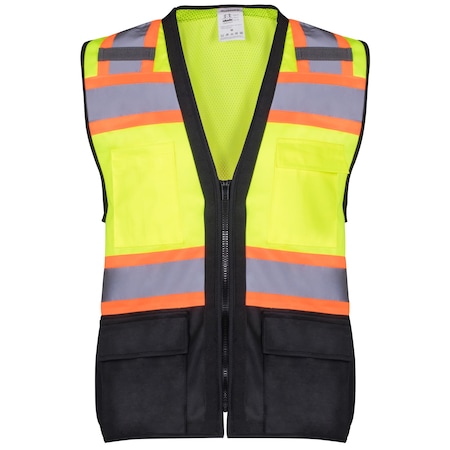 Protectx Class 2 High Visibility Safety Vest, 6 Pockets, Zipper Front, Mesh Back, Lime Green/Black SV-120SM4-GNBK-M