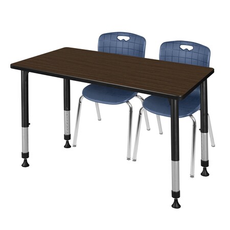 Regency Kee Adjustable Classroom Table W/ 2 Andy Stack Chairs, 48 in W, 24 in L, Neo Walnut MT4824NWAPBK40NV