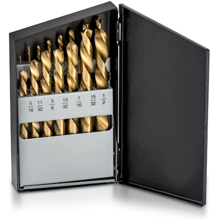 Neiko High-Speed Steel Left-Hand Drill-Bit Set with Titanium Nitride Coating, SAE Sizes, 15-Piece Set 10037A