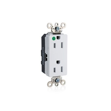 Leviton Illuminated Decora Receptacle, 15 Amp, 125 Volt MT162-ILW