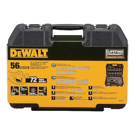 Dewalt Socket Set, Combination, 3/8in Dr, 56pcs DWMT19252