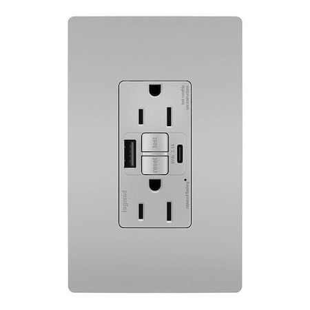 Legrand USB Receptacle, 15 A, Gray, Nylon 1597TRUSBACGRY