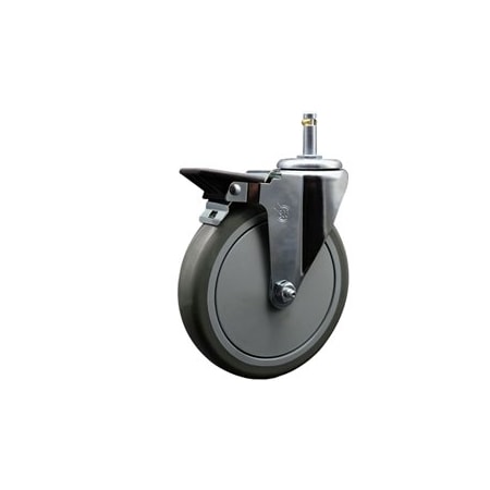 Service Caster 6'' Gray Polyurethane Wheel Swivel 7/16'' Grip Ring Stem Caster with Brake SCC-GR20S614-PPUB-PLB-716138