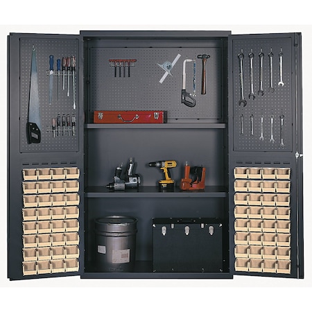 Quantum Storage Systems GRAY STORAGE CABINET W/64 CLEAR BINS QSC-4805CL