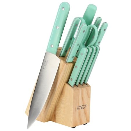 Martha Stewart Everyday 12 Piece Stainless Steel Cutlery and Wood Block Set in Mint 131723.12