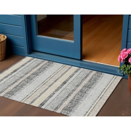 Homeroots 3' X 5' Black And Silver Striped Washable Indoor Outdoor Area Rug 632197