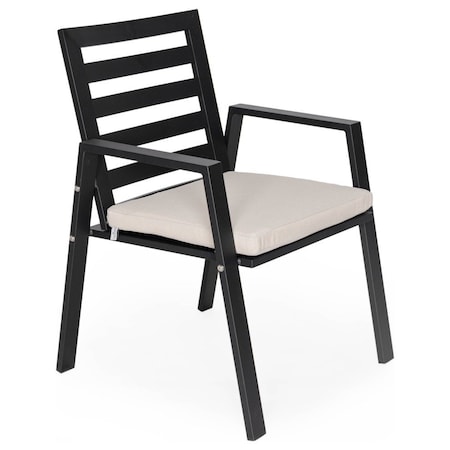 Leisuremod Chelsea Modern Patio Dining Armchair in Aluminum with Removable Cushions, Beige CC20BL-BG