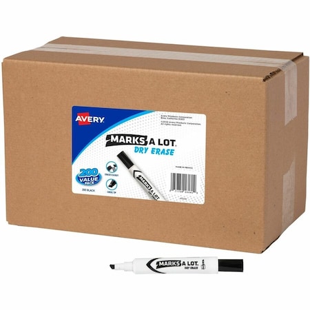 Avery Marks-A-Lot Value Pack Dry Erase Markers, Chisel Marker Point, Erasable, Black Ink, 200PK 24445