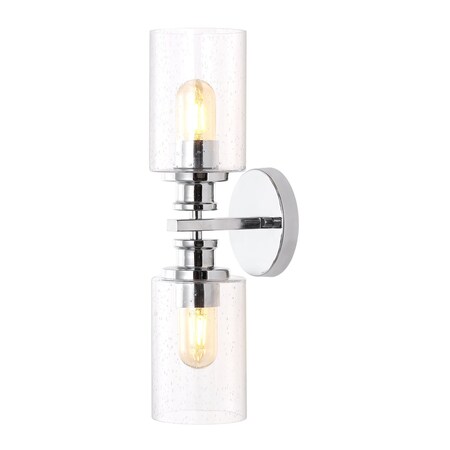 Jonathan Y Jules Edison 16.5" Cylinder 2-Light Iron/Seeded Glass Farmhouse Contemporary LED Wall Sconce, Chrome JYL7577D