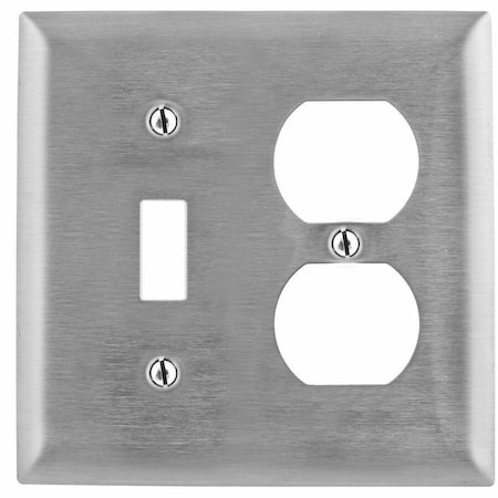Hubbell Wiring Device-Kellems Toggle Switch/Duplex Receptacle Wall Plates and Box Cover, Number of Gangs: 2 Stainless Steel SS18