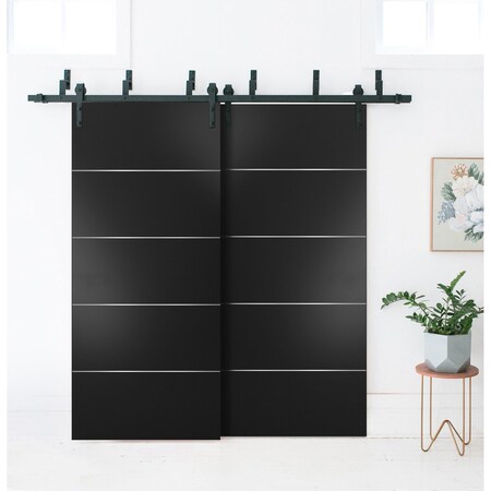 Sartodoors Sliding Closet Barn Bypass Doors, Planum 0020 Matte Black, Sturdy 6.6ft Rails Hardware Set, Wood So PLANUM0020BBB-BLK-5684