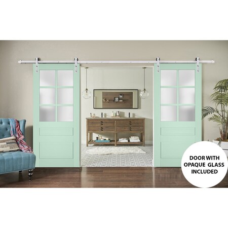Sartodoors Sturdy Double Barn Door with Frosted Glass 84x80 (2* 42x80) Solid Core Modern Interior VEREGIO7339DB-S-OLI-84