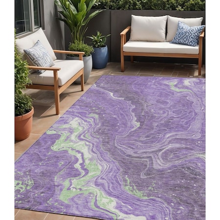 Homeroots 5' X 8' Purple Mint Green And Ivory Abstract Washable Indoor Outdoor Area Rug 618203