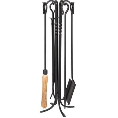 Dagan Wrought Iron Fireplace Tool Set - Corn Broom, Black - 5 Piece 5824