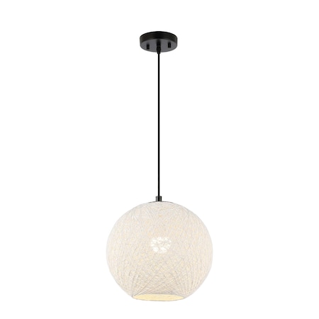 Jonathan Y Lacey 12 in. 1-Light Modern Bohemian Woven Paper Rope Round Globe LED Pendant, White/Black JYL1134A