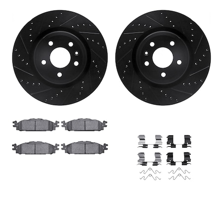Dynamic Friction Co DFC Brake Rotor - Dimpled & Slotted - Black w/5000 Brake Pads & HW Kit 8512-54204