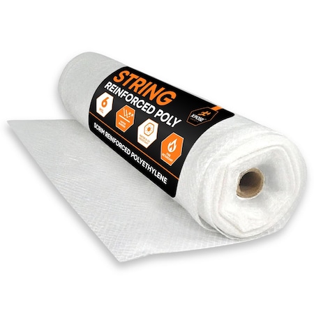 Xpose Safety 20x100 String Reinforced Poly, 6 Mil, Fire Retardant, Clear/White SRP-6FR-20100-X