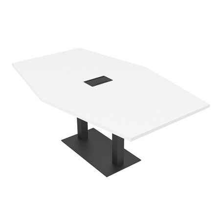 Skutchi Designs Hexagon Conference Table With Power Unit, 48 in W, 84 in L, White HAR-HEX.IR-48X84-DOU.BK-W960-EBLK