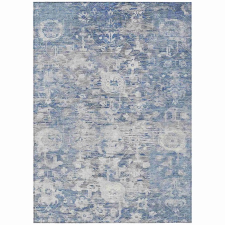 Homeroots 10' X 14' Blue And Denim Blue Floral Washable Indoor Outdoor Area Rug 609533