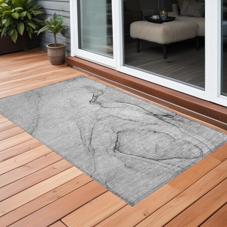 Homeroots 2' X 3' Gray Abstract Washable Non Skid Indoor Outdoor Area Rug 559370