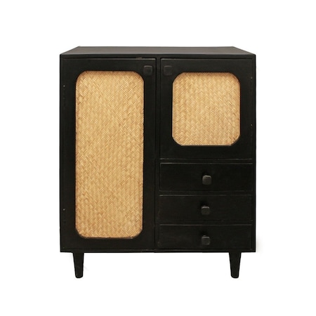 Homeroots 32in Black Distressed Solid Wood Three Drawer Sideboard with Two Doors 606264