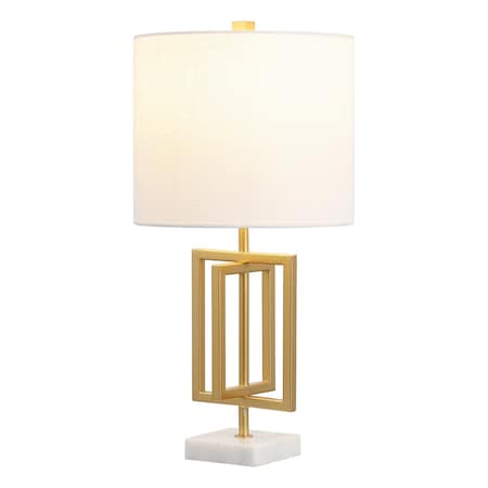 Jonathan Y Anya 20.25" Organic Modern Geometric Interlocking Rectangular Metal LED Table Lamp w/Marble Base, Gol JYL1039A