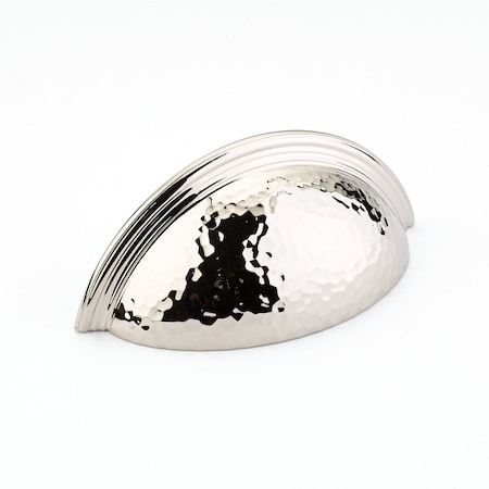 Schaub 3in Center to Center Atherton Hammered Plain Edge Cup Pull Polished Nickel Finish 573-PN