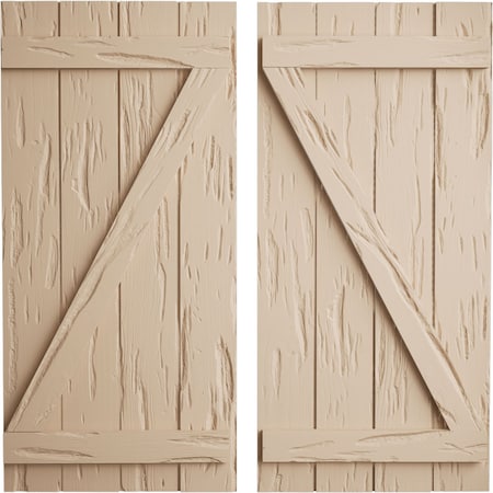 Ekena Millwork Rustic Four Board Joined Board-n-Batten Pecky Cypress Faux Wood Shutters w/Z-Board, 22"W x 60"H SHUBJZ22X60PCPR