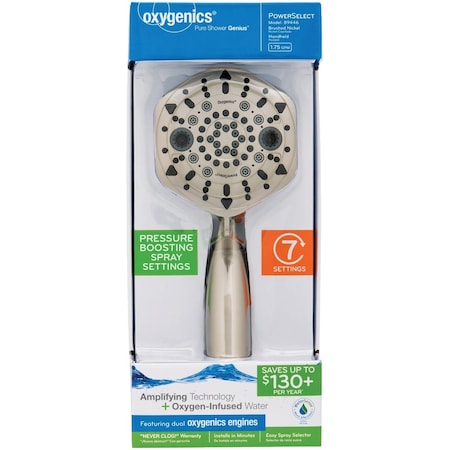 Oxygenics PowerSelect 7-Spray 1.75 GPM Handheld Shower Head Brushed Nickel 89446